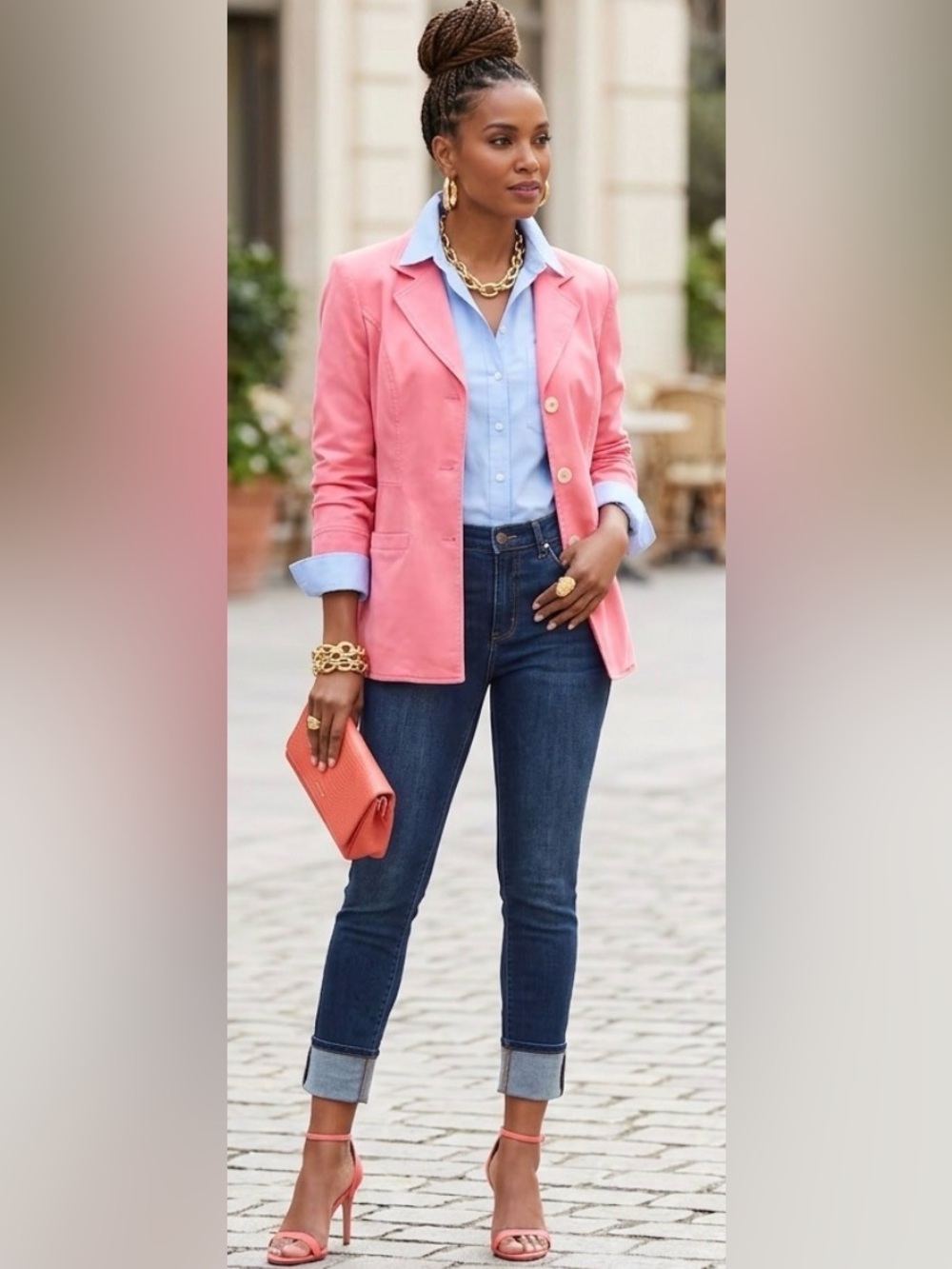 Travis Ayers Coral-Pink Silk Single-Breasted Blazer